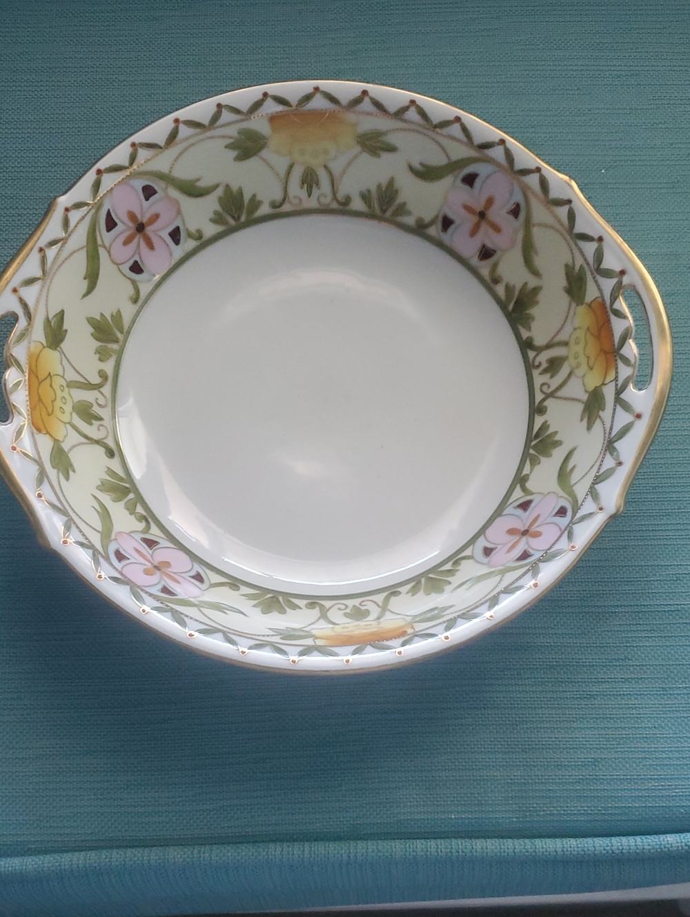 Floral Gold-Trim Porcelain Serving Bowl - Pink, Yellow, Green NIPPON